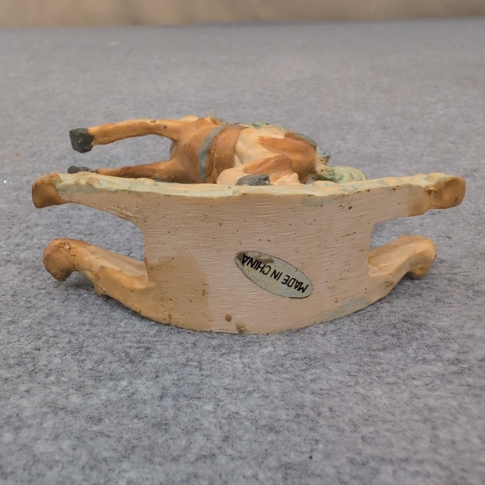 Decorative Rocking Horse Figurine Blue Bow Floral Accents Beige Mint Green - Picture 4 of 4